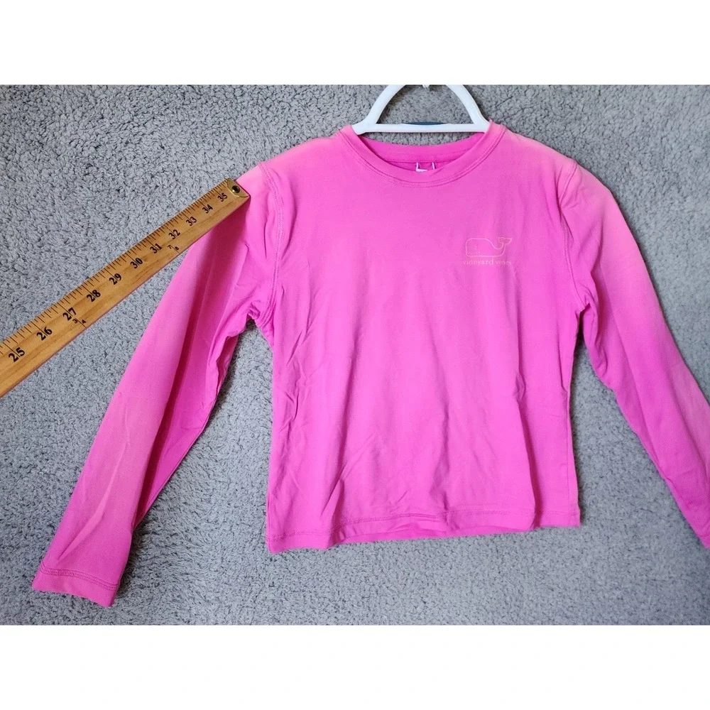Vineyard Vines Rash Guard Kids Size M 10-12 Pink Long Sleeve Whale Logo Swim Top